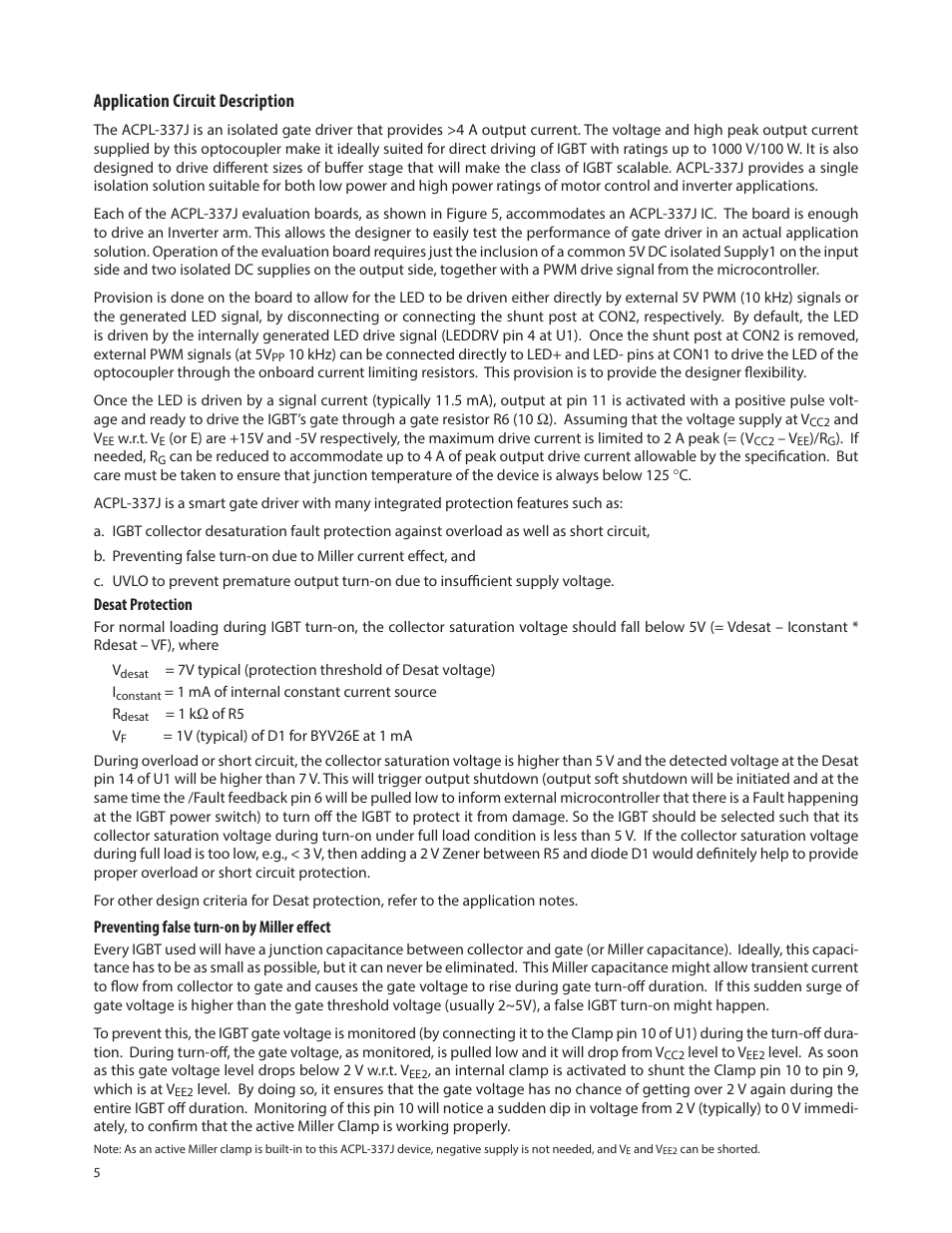 Application circuit description | Avago Technologies ACPL-336J-000E User Manual | Page 5 / 9