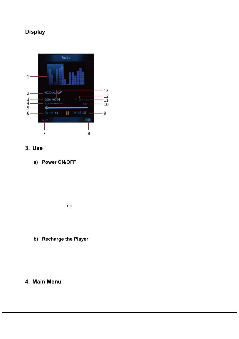 Display, Main menu | Mpman MP239 User Manual | Page 3 / 12