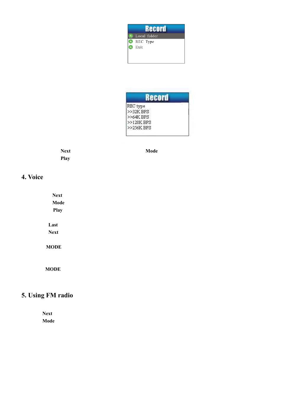 Voice, Using fm radio | Mpman MP103WOM User Manual | Page 4 / 10