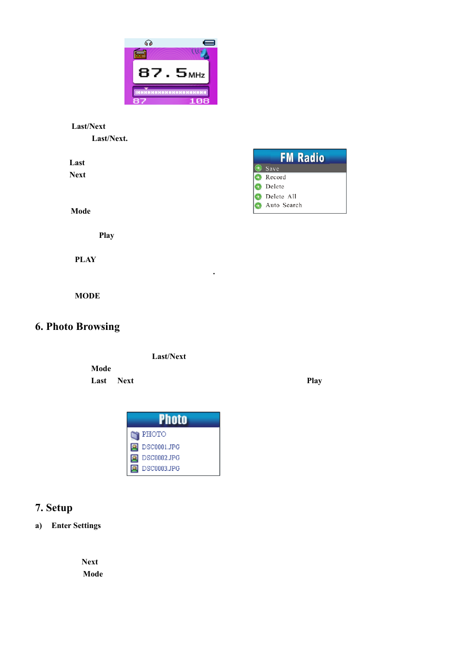 Photo browsing, Setup | Mpman MP103WOM User Manual | Page 5 / 10