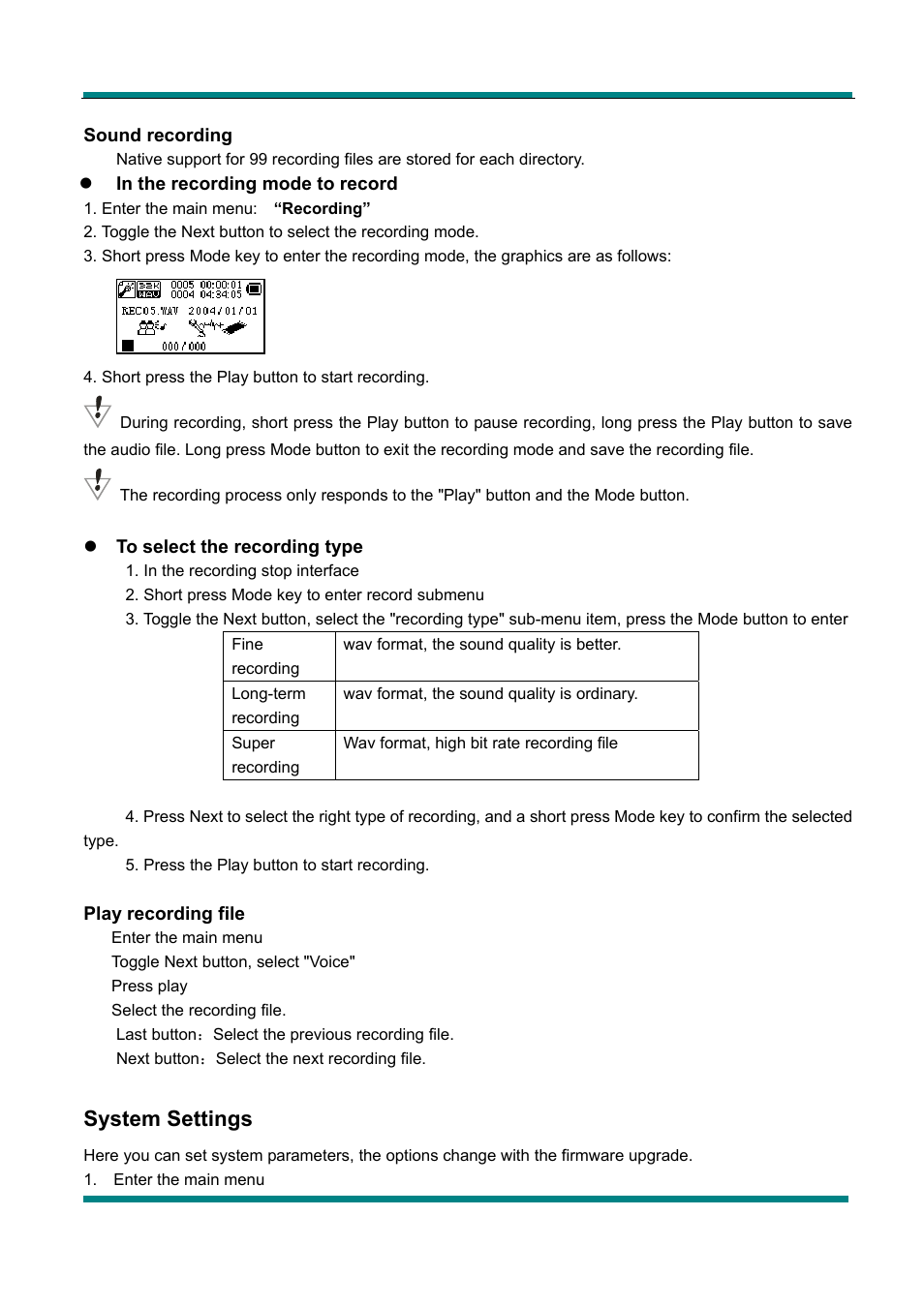 System settings | Mpman FIESTA² User Manual | Page 4 / 9