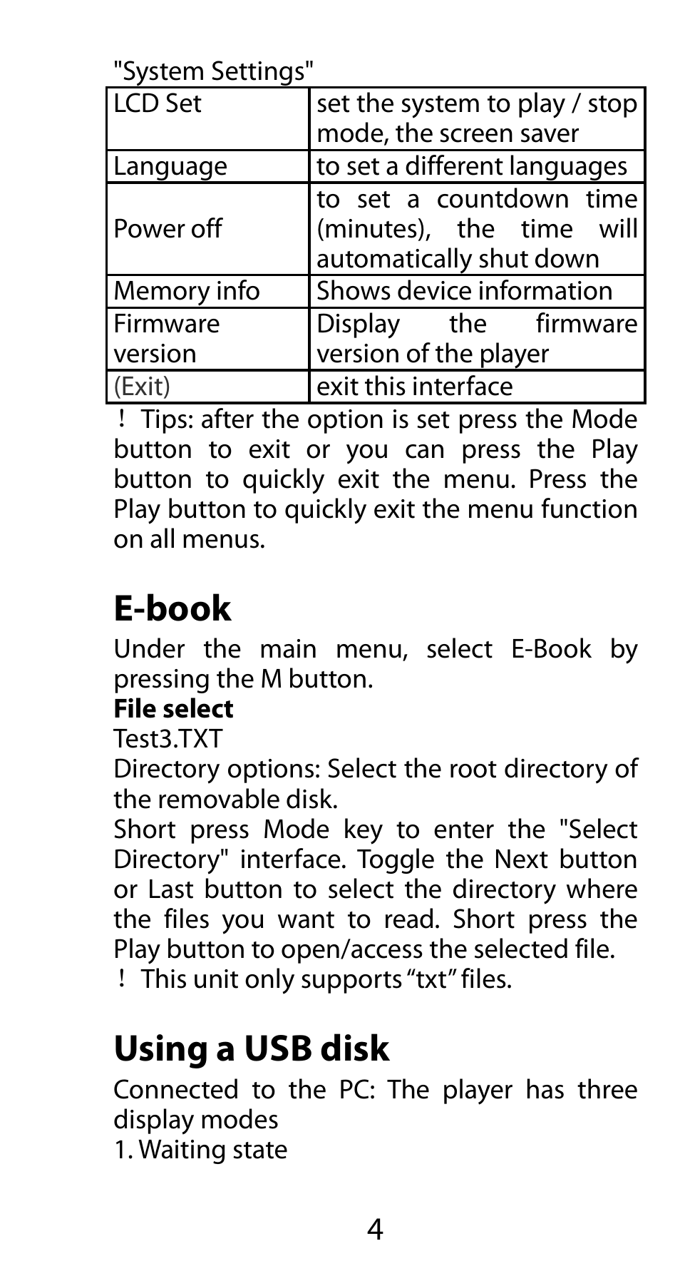 E-book, Using a usb disk | Mpman FIESTA² WOM User Manual | Page 5 / 59