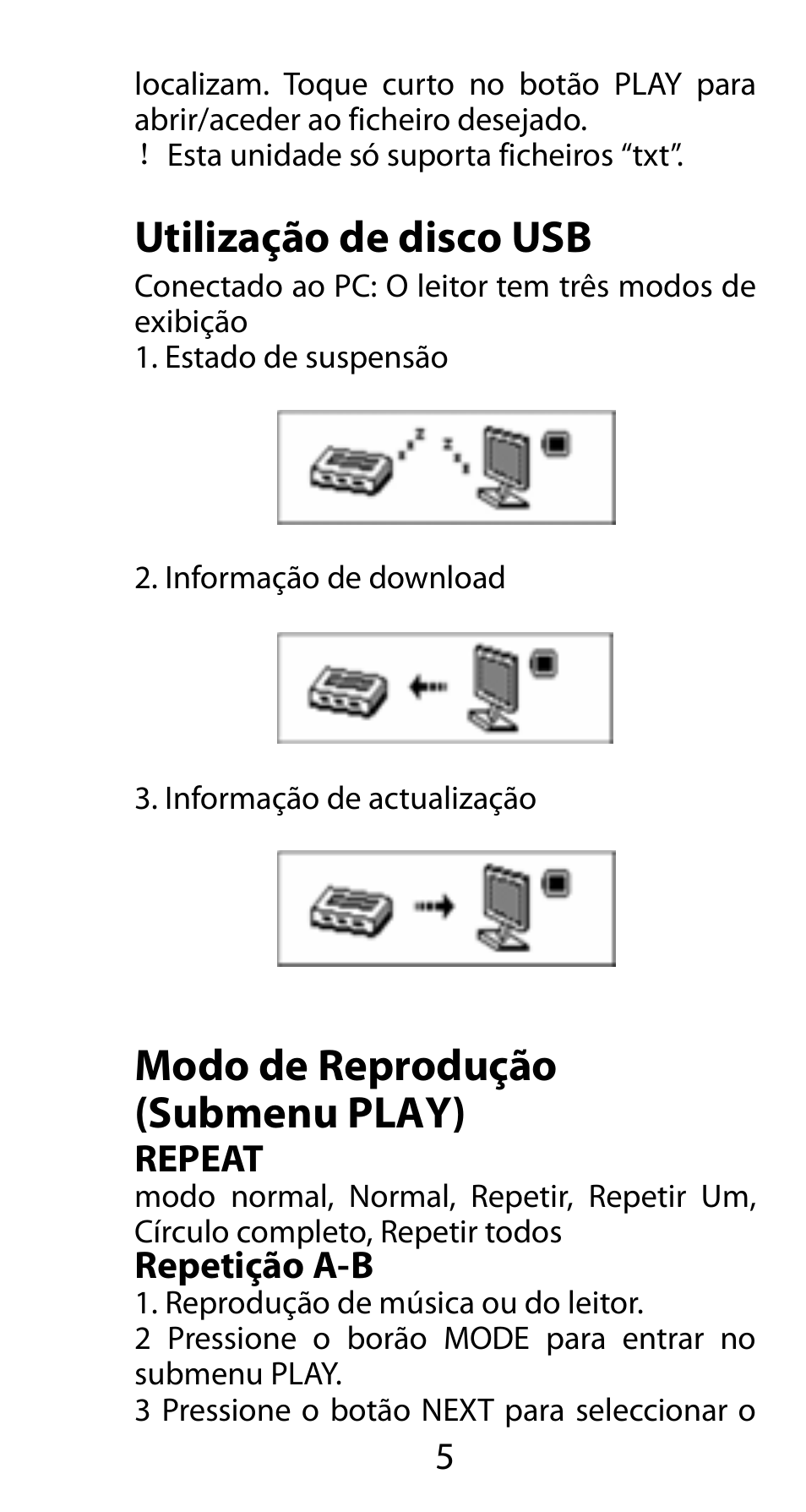 Utilização de disco usb, Modo de reprodução (submenu play), Repeat | Repetição a-b | Mpman FIESTA² WOM User Manual | Page 55 / 59