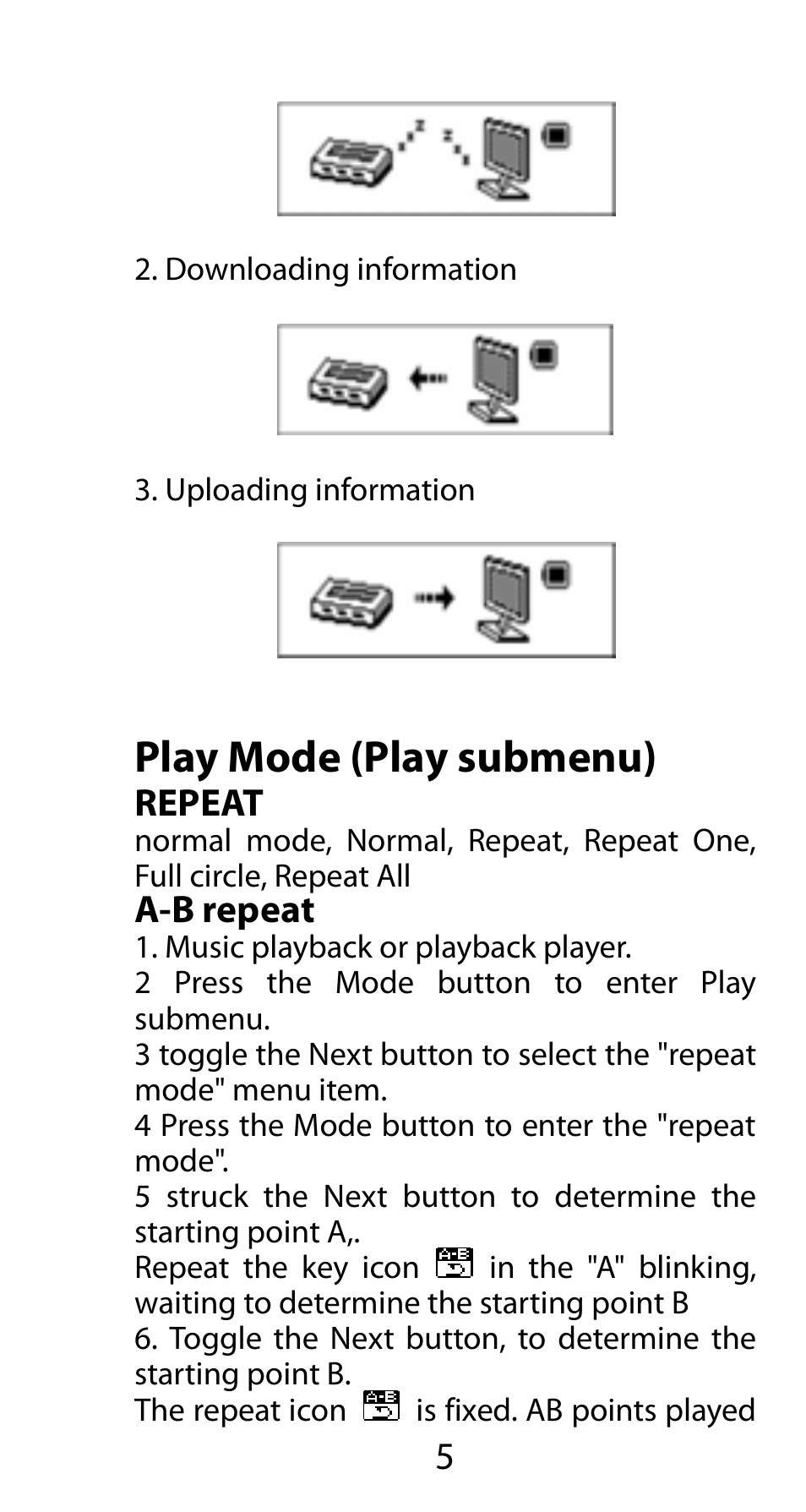 Play mode (play submenu), Repeat, A-b repeat | Mpman FIESTA² WOM User Manual | Page 6 / 59