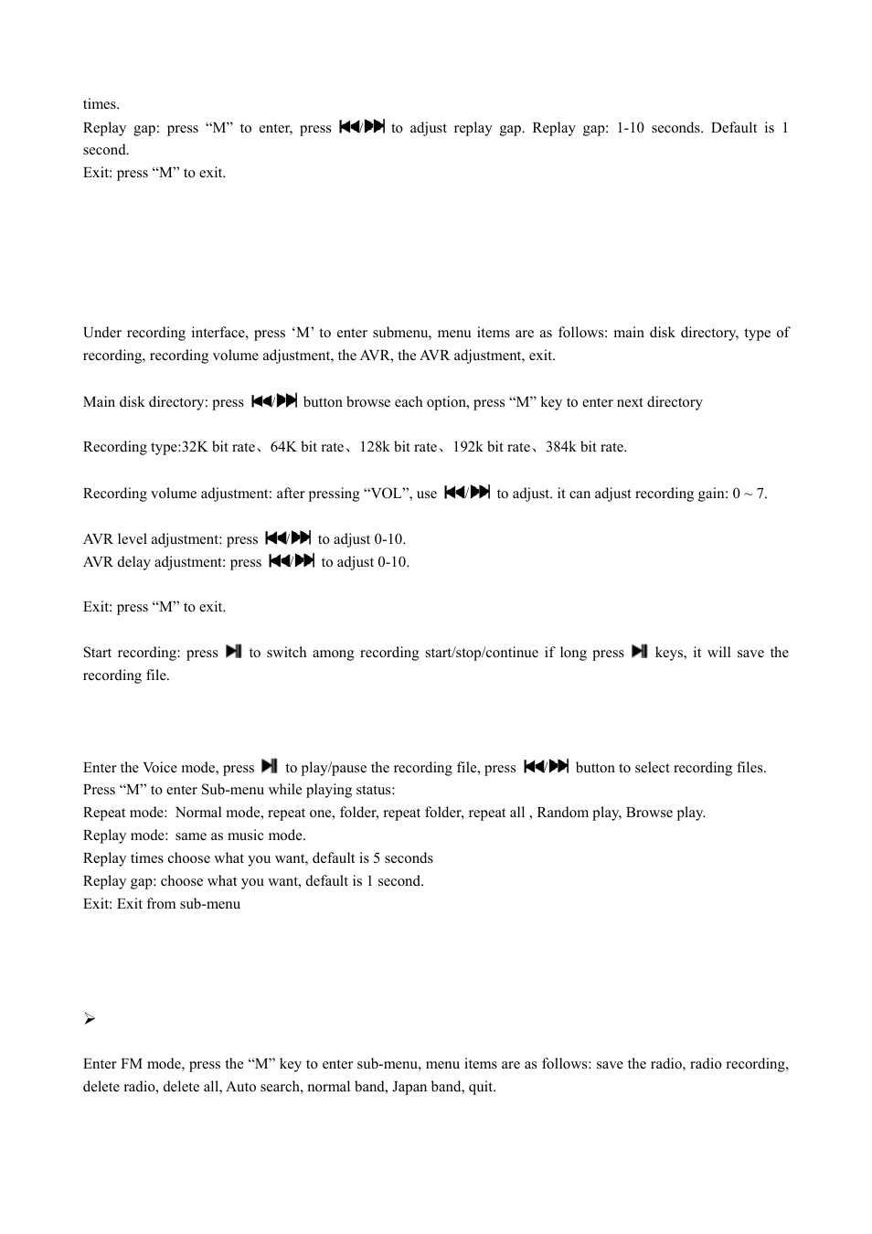 3 record mode, Voice mode, 5 fm mode | Mpman MPUB555 User Manual | Page 4 / 9