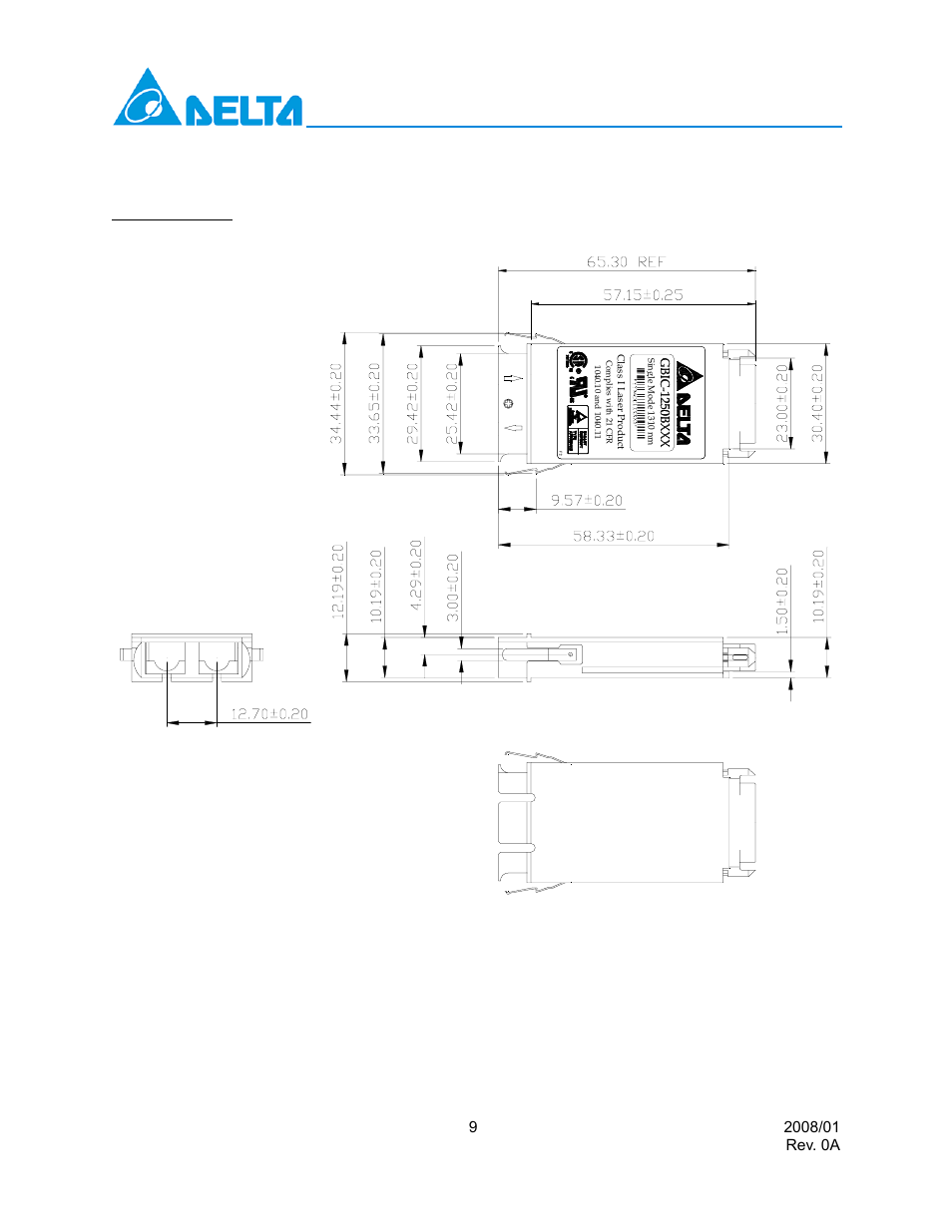 Package outline drawing | Delta Electronics GBIC Interface Converters GBIC-1250B5QR User Manual | Page 9 / 11