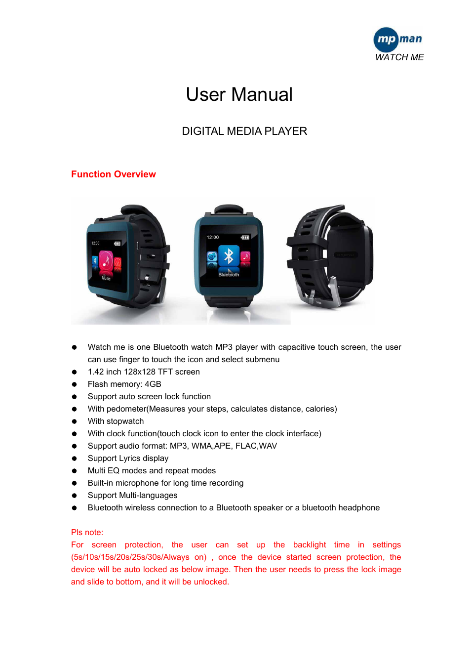 User manual | Mpman GO WATCH User Manual | Page 2 / 10