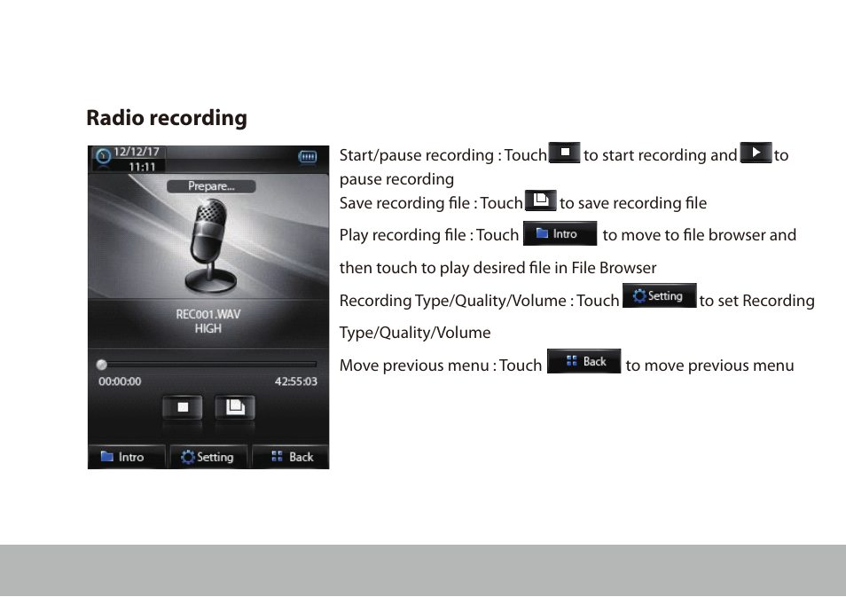 Radio recording | Mpman BT28 User Manual | Page 16 / 22