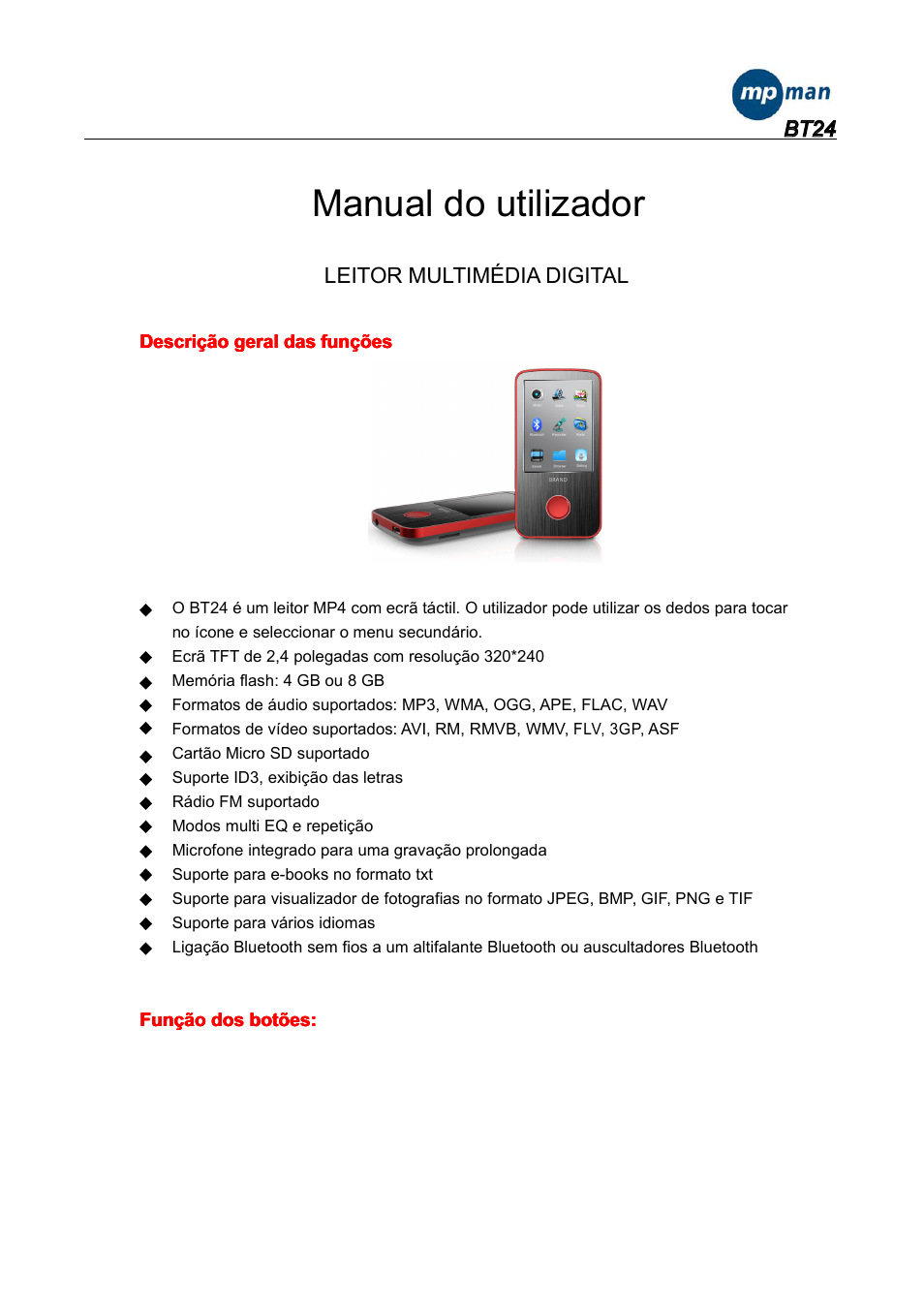 Manual do utilizador | Mpman BT24 User Manual | Page 36 / 42