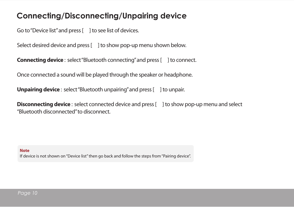 Connecting/disconnecting/unpairing device | Mpman BT18SP User Manual | Page 11 / 22