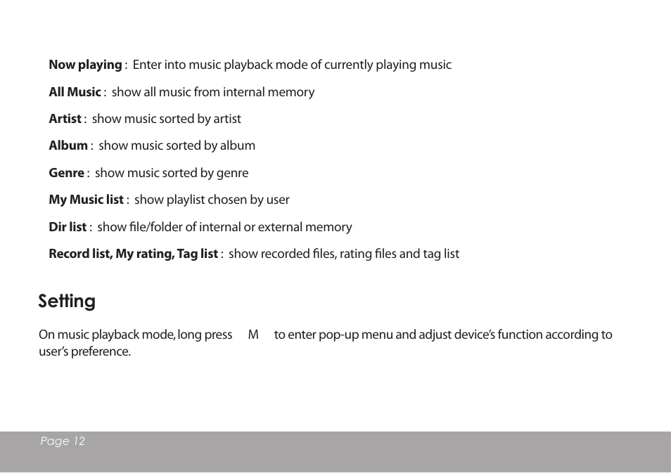 Setting | Mpman BT18SP User Manual | Page 13 / 22