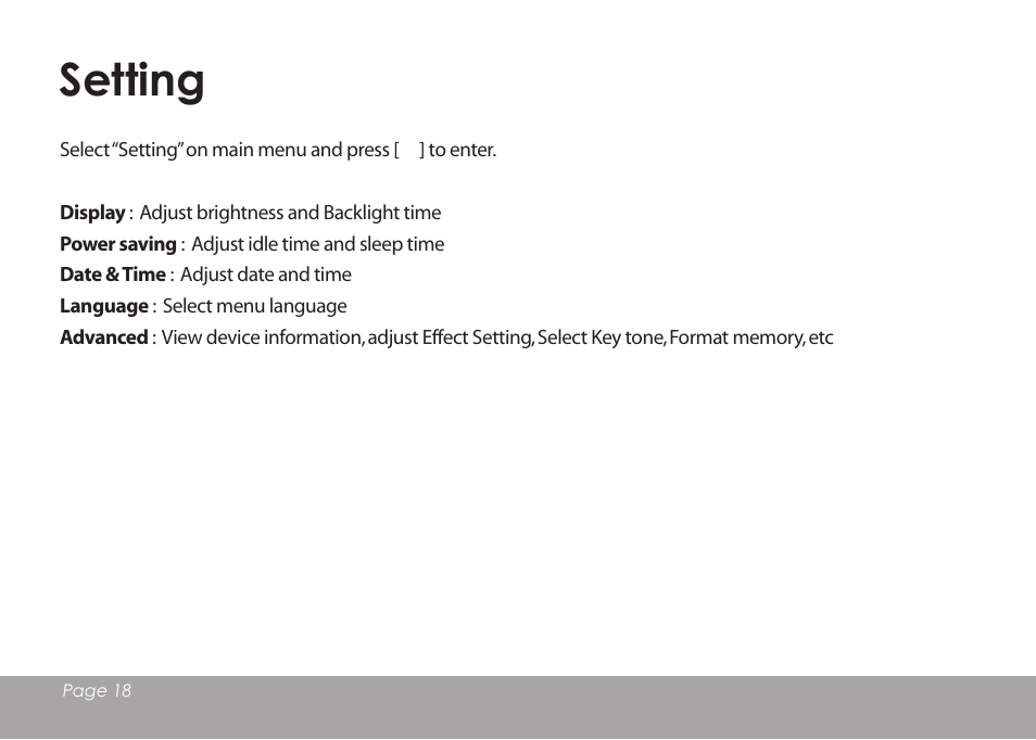 Setting | Mpman BT18SP User Manual | Page 19 / 22