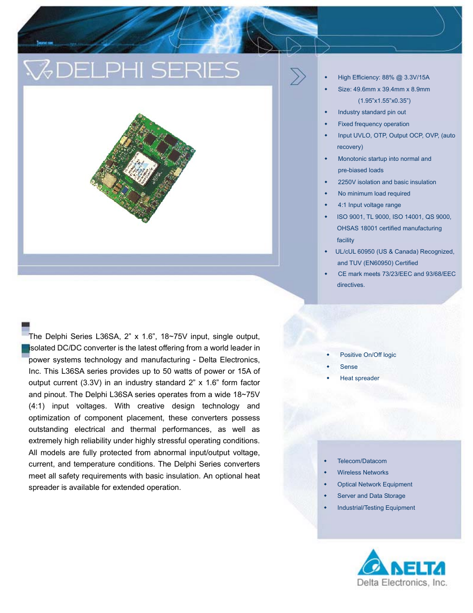 Delta Electronics Series L36SA User Manual | 13 pages