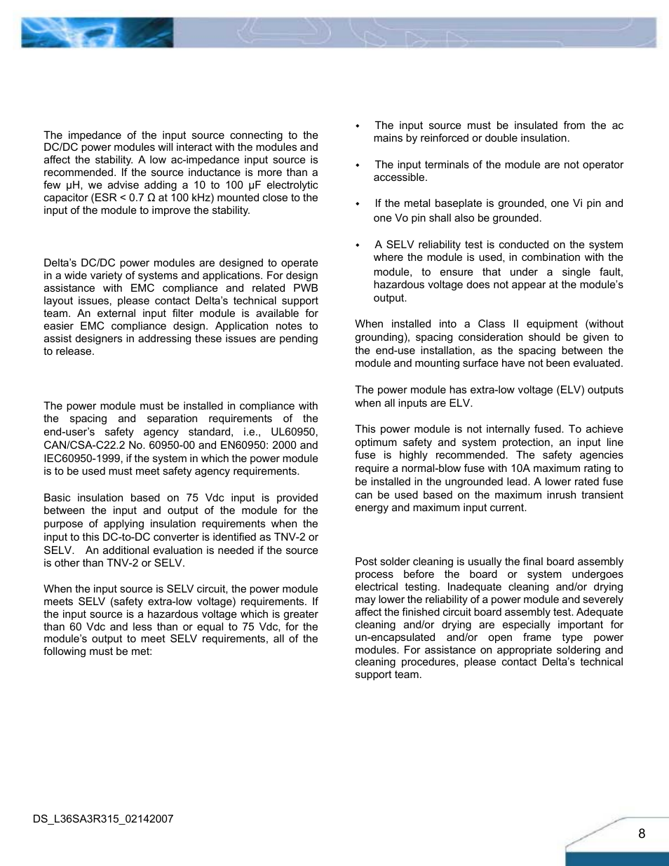 Design considerations | Delta Electronics Series L36SA User Manual | Page 8 / 13
