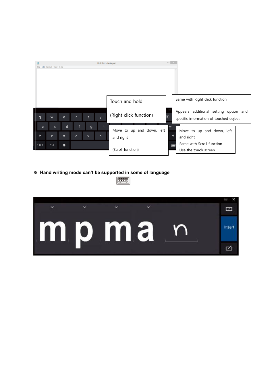 Input text using touch keyboard, Input text using hand writing mode | Mpman MPW100 User Manual | Page 14 / 22