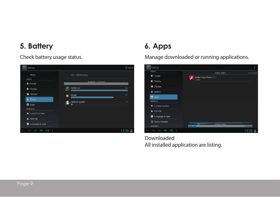 Battery, Apps | Mpman MPQC1114 IPS User Manual | Page 10 / 25