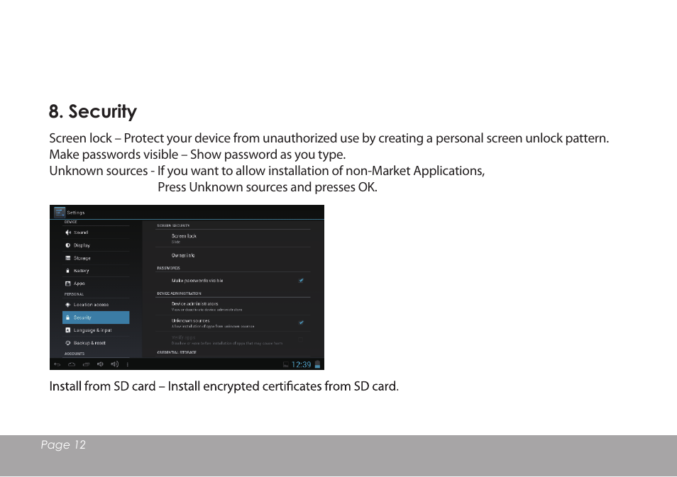Security | Mpman MPQC1114 IPS User Manual | Page 13 / 25