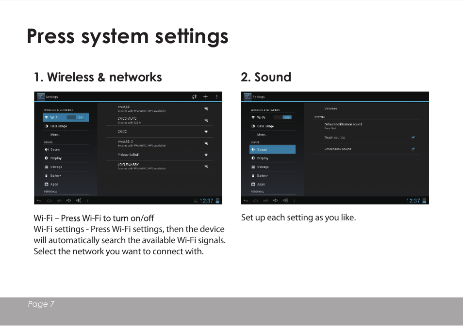 Press system settings | Mpman MPQC1114 IPS User Manual | Page 8 / 25