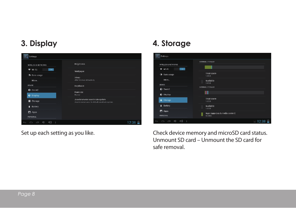 Display, Storage | Mpman MPQC1114 IPS User Manual | Page 9 / 25