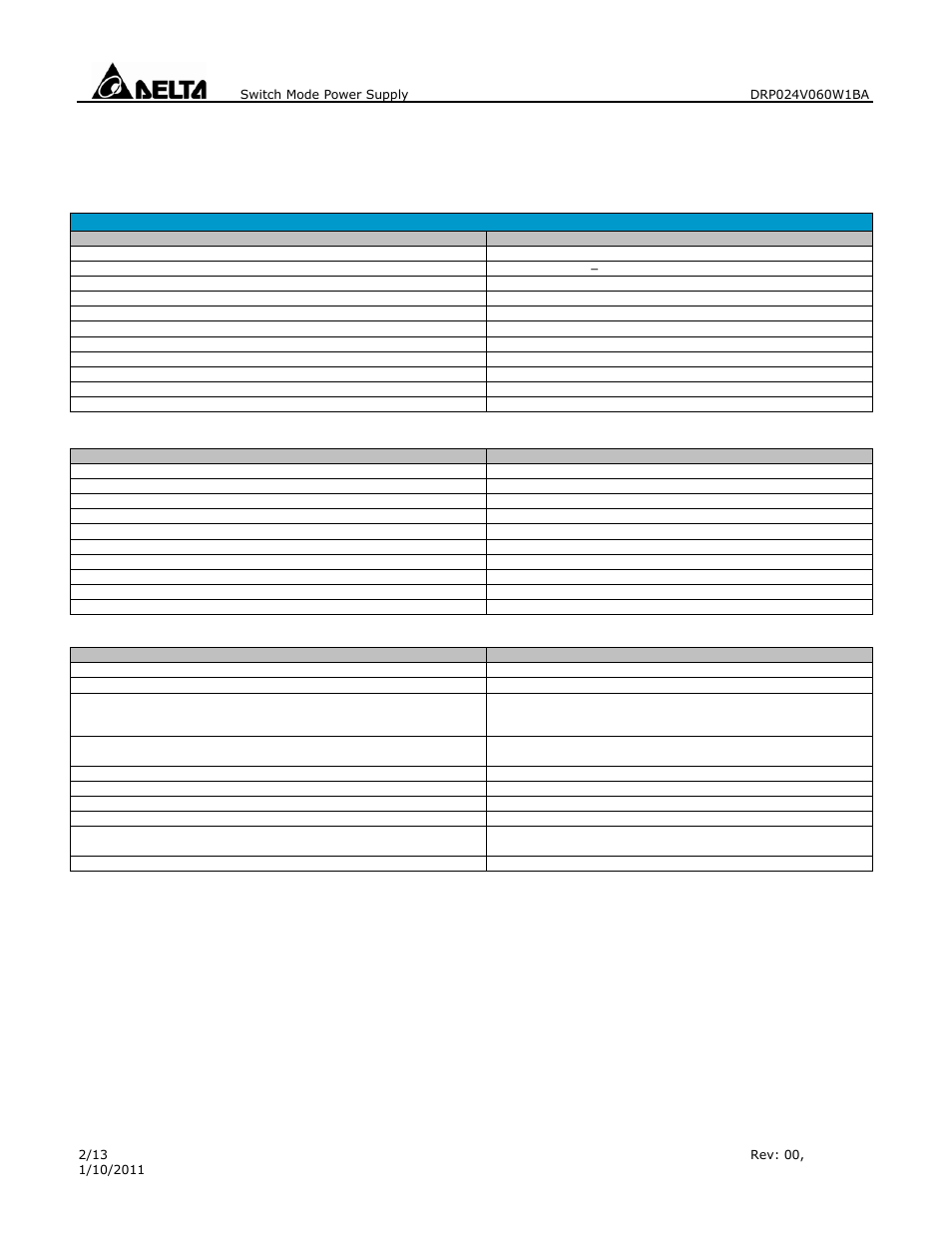 Technical data | Delta Electronics 1Phase CliQ II DIN Rail DRP024V060W1BA User Manual | Page 2 / 13