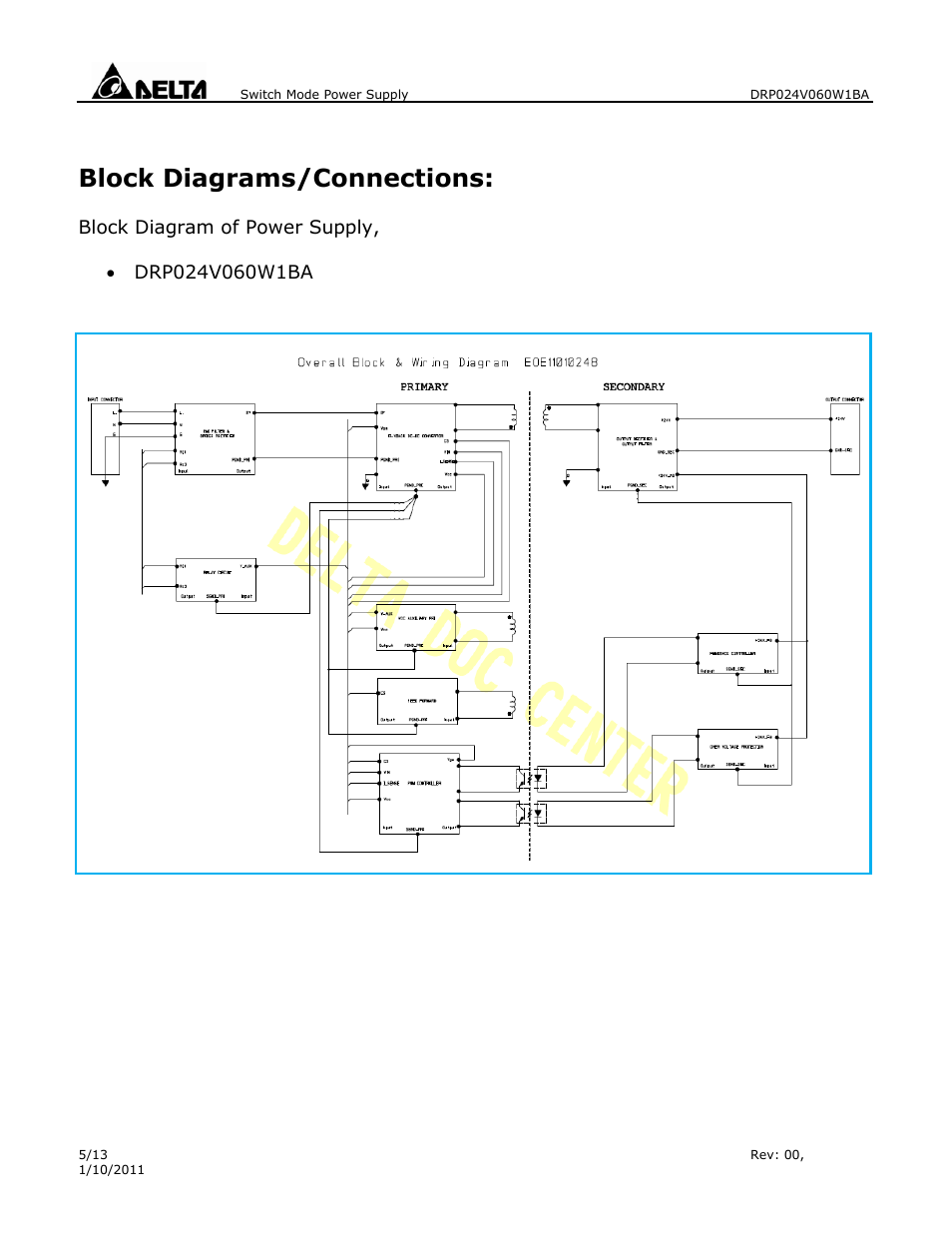 Block diagrams/connections | Delta Electronics 1Phase CliQ II DIN Rail DRP024V060W1BA User Manual | Page 5 / 13