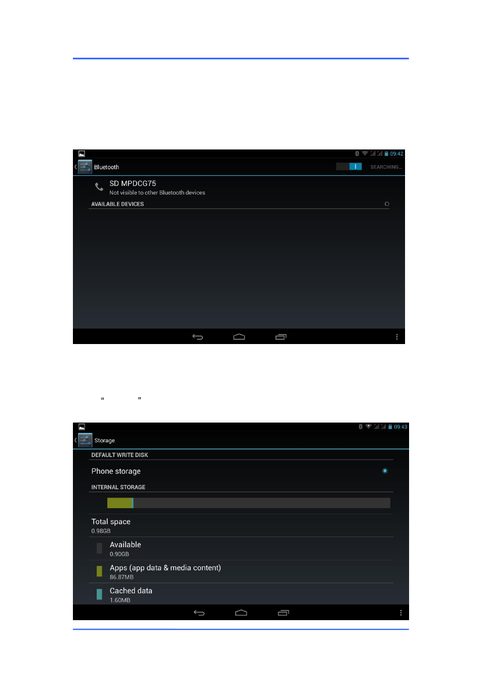 Bluetooth, Storage | Mpman MPDCG75 User Manual | Page 15 / 23