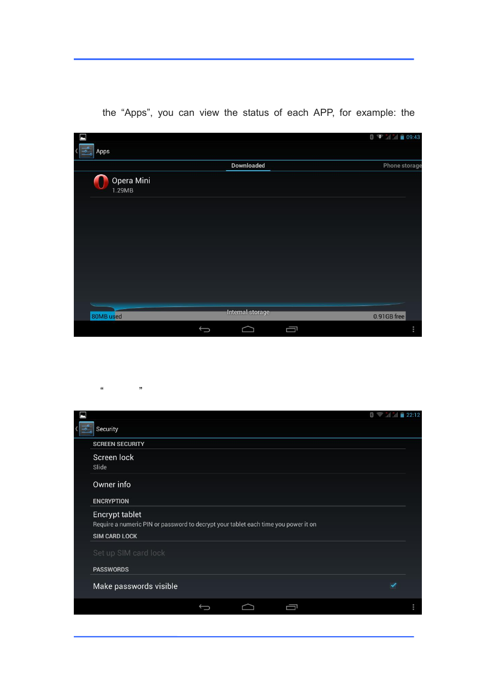 Apps, Security | Mpman MPDCG75 User Manual | Page 16 / 23