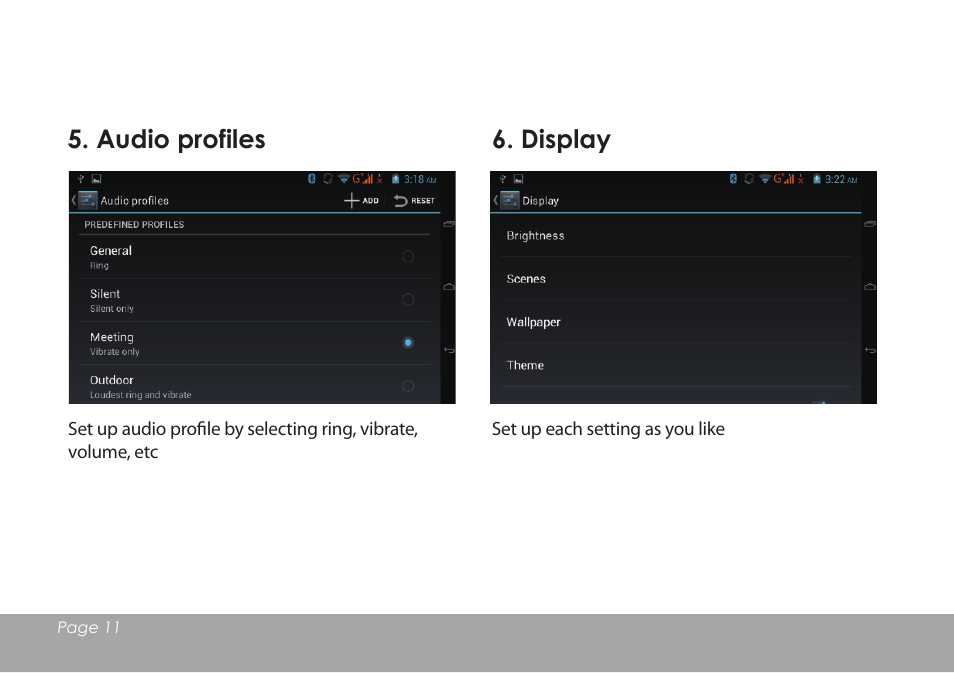 Audio profiles, Display | Mpman MPDCG71 User Manual | Page 12 / 25