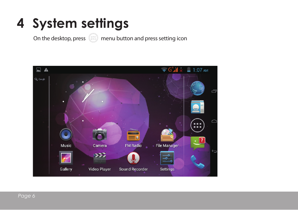 4 system settings | Mpman MPDCG71 User Manual | Page 7 / 25