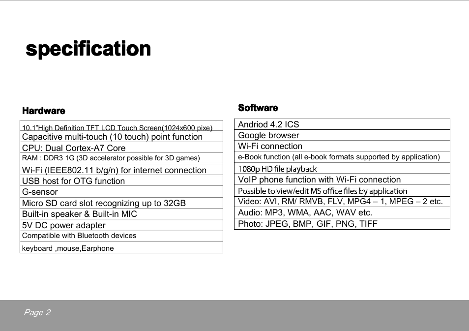 Specification | Mpman MP101DC User Manual | Page 3 / 26
