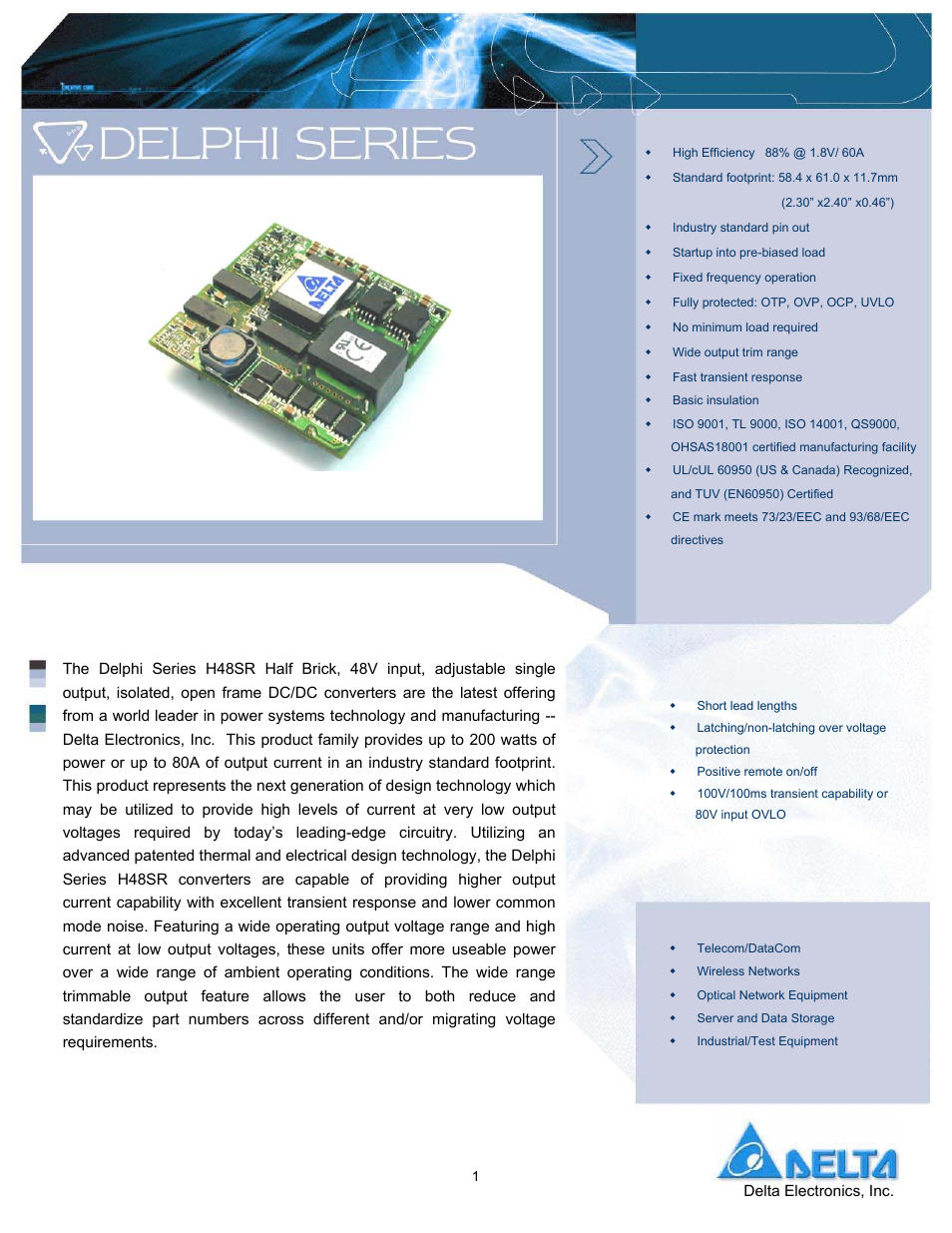Delta Electronics Series H48SR User Manual | 13 pages
