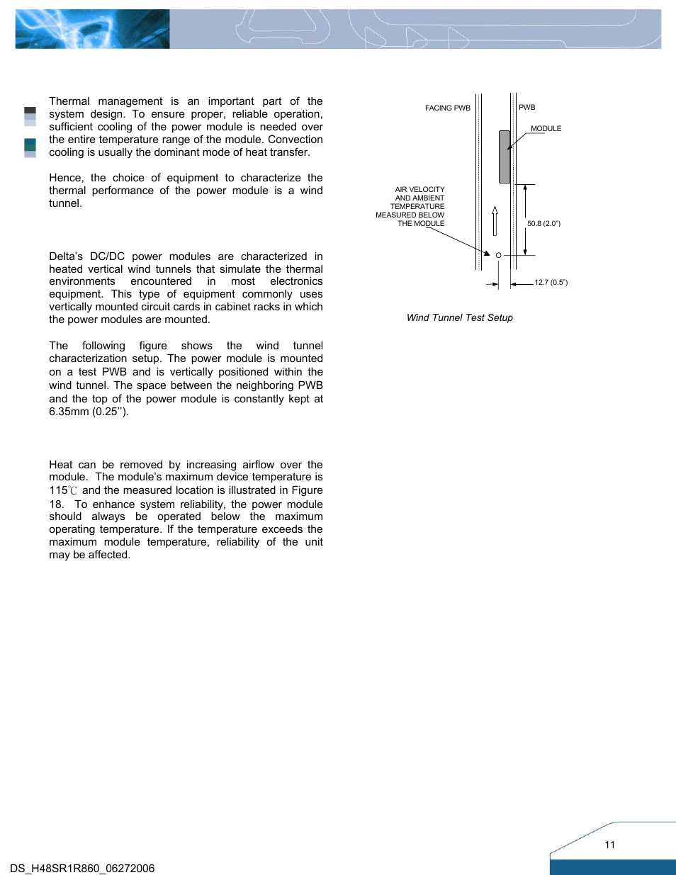 Thermal considerations, Thermal testing setup, Thermal derating | Delta Electronics Series H48SR User Manual | Page 11 / 13