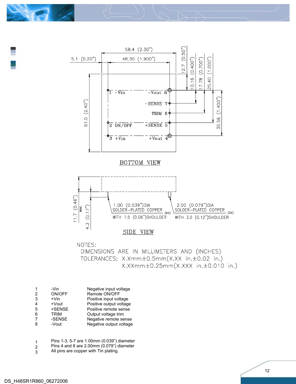 Mechanical drawing | Delta Electronics Series H48SR User Manual | Page 12 / 13