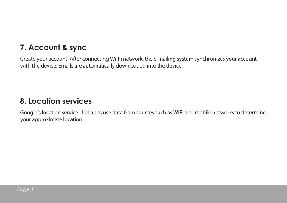 Account & sync, Location services | Mpman MPDC88 BT IPS User Manual | Page 12 / 24