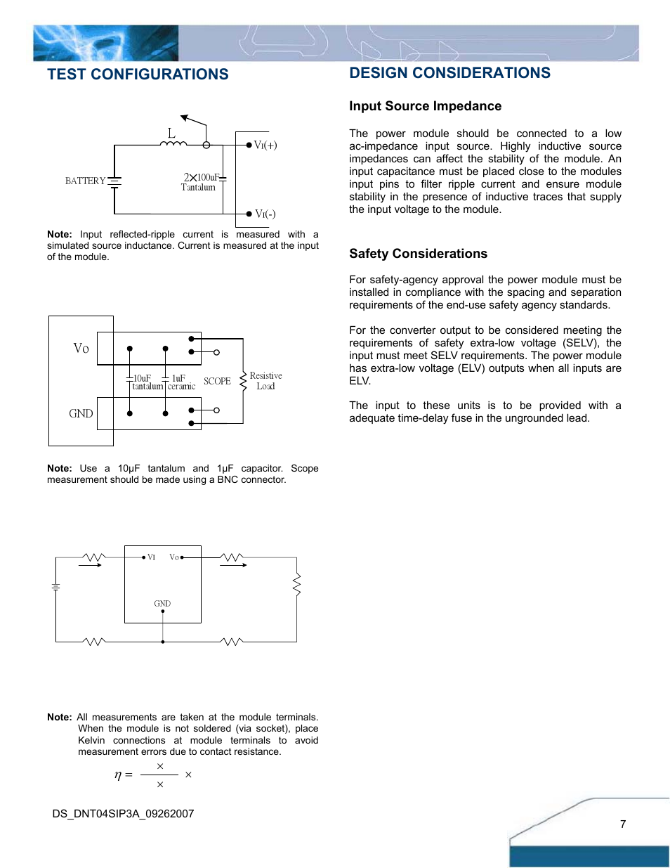 Design considerations, Test configurations | Delta Electronics DNT04 User Manual | Page 7 / 12
