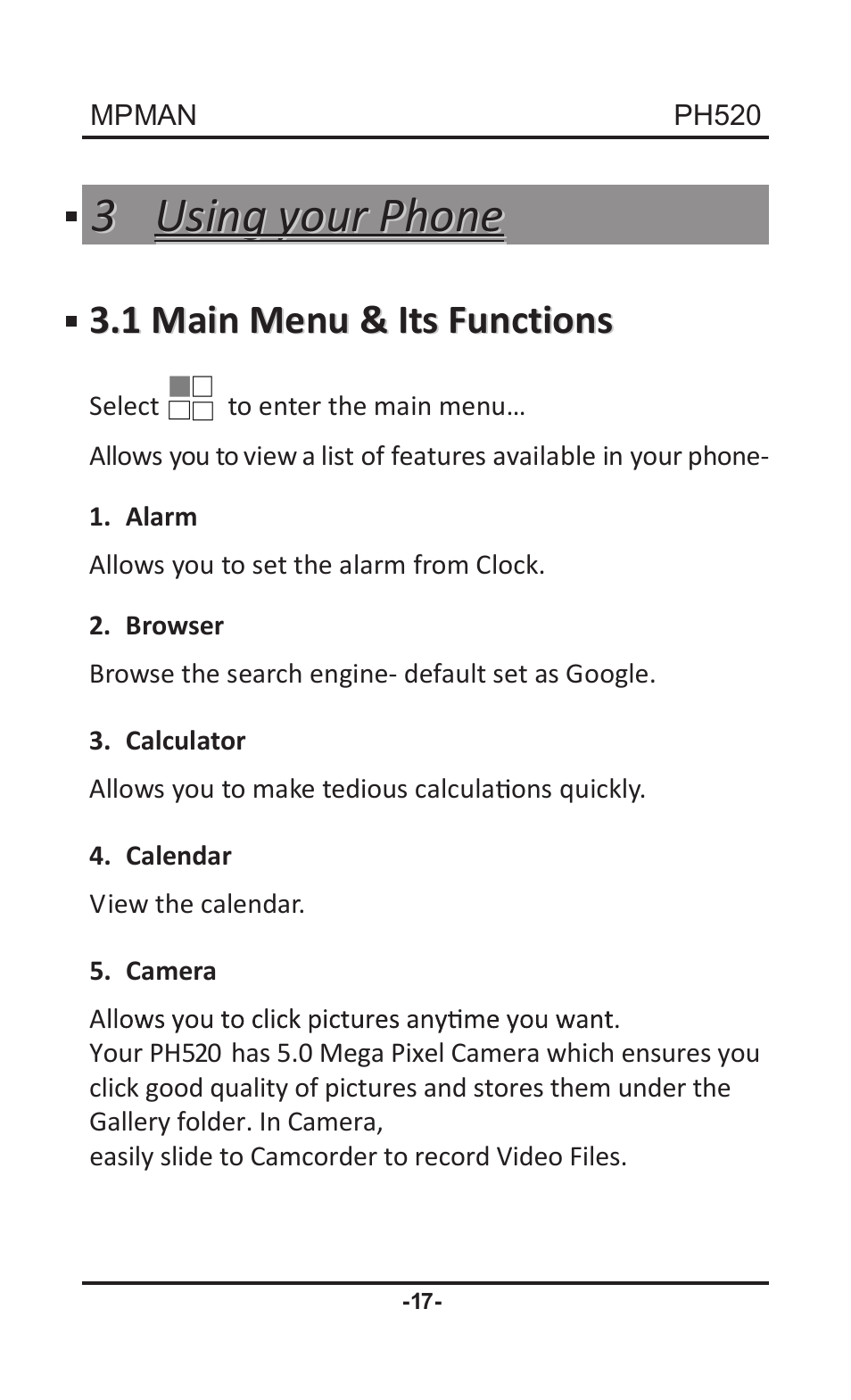 Mpman PH520 User Manual | Page 17 / 22