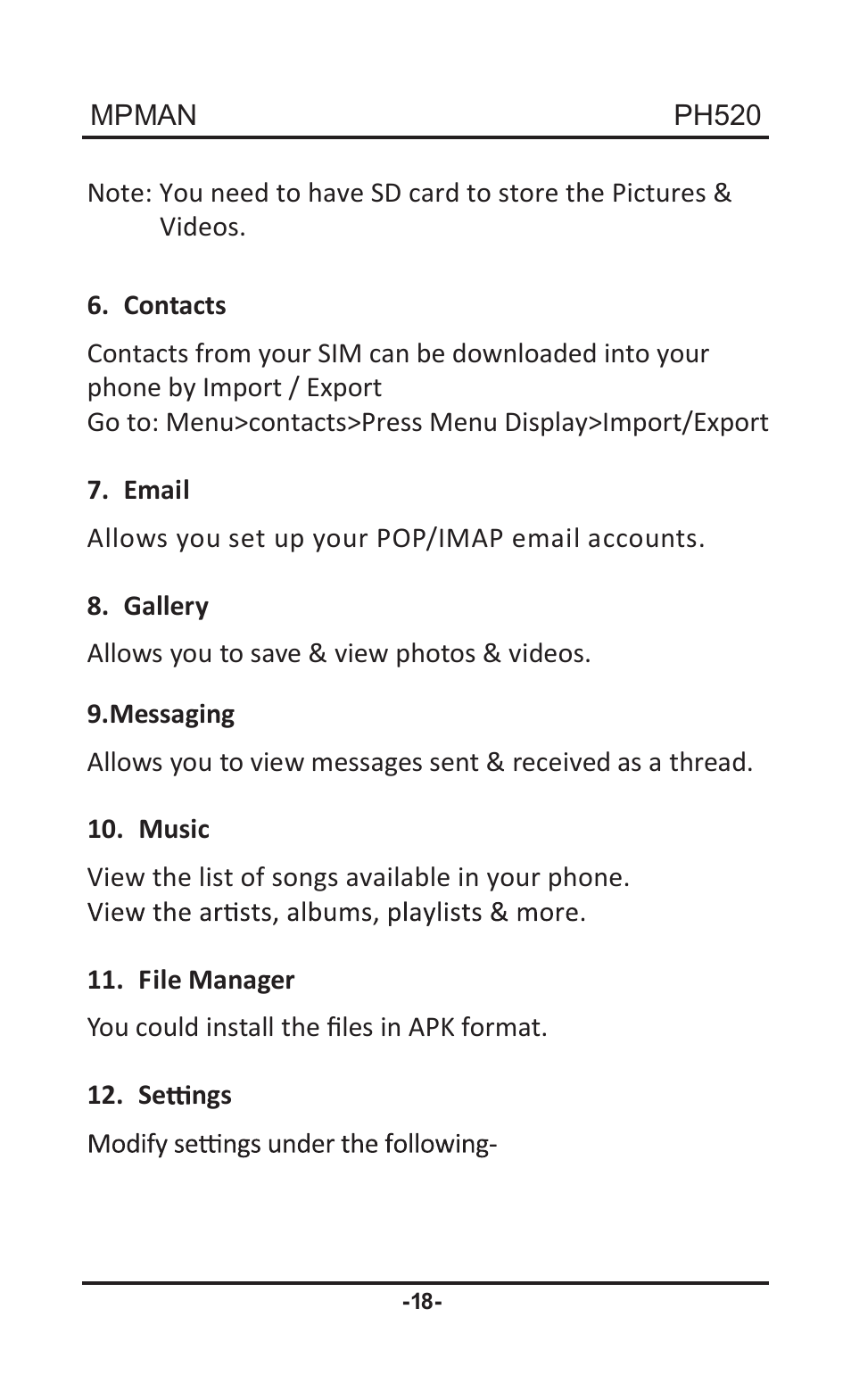 Mpman PH520 User Manual | Page 18 / 22