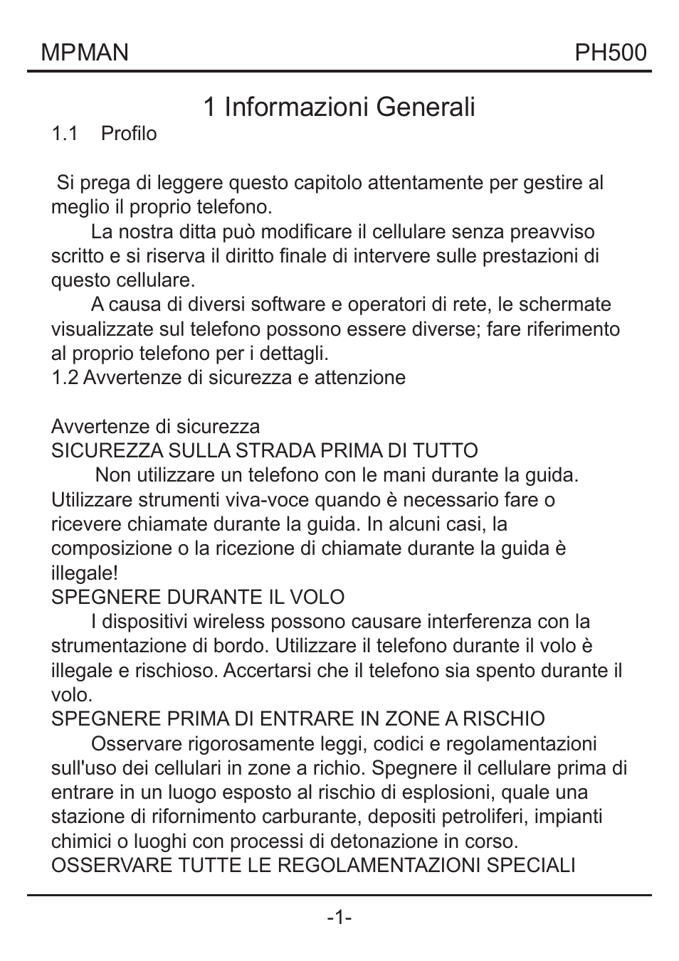 1 informazioni generali | Mpman PH500 User Manual | Page 111 / 179