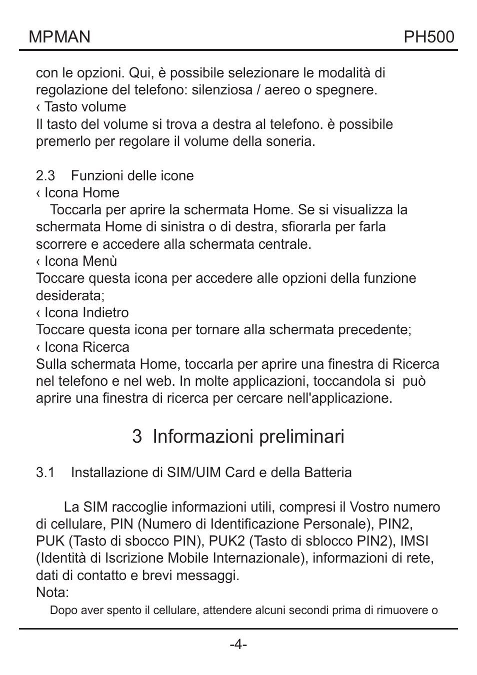 3 informazioni preliminari | Mpman PH500 User Manual | Page 114 / 179