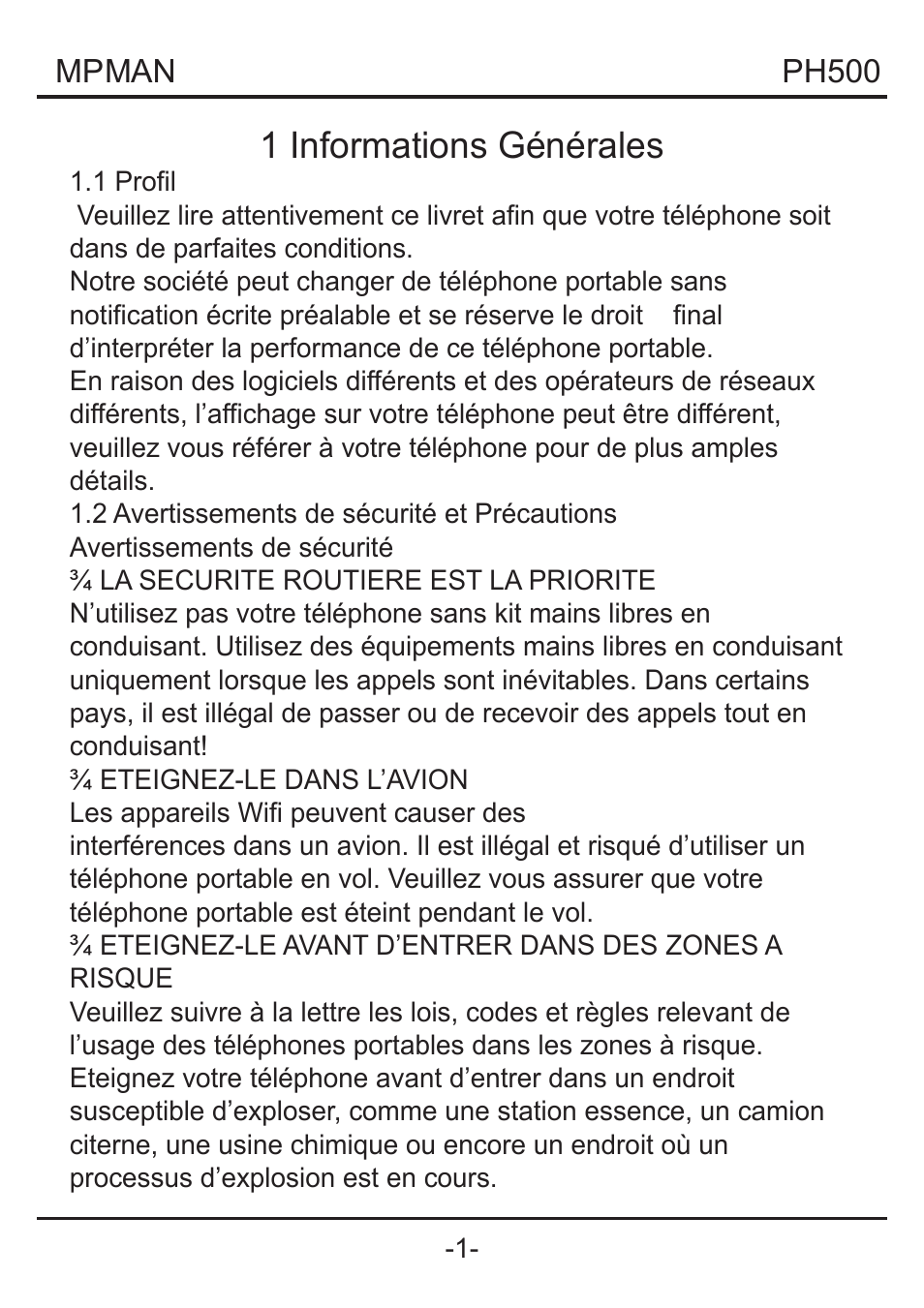 1 informations générales | Mpman PH500 User Manual | Page 30 / 179