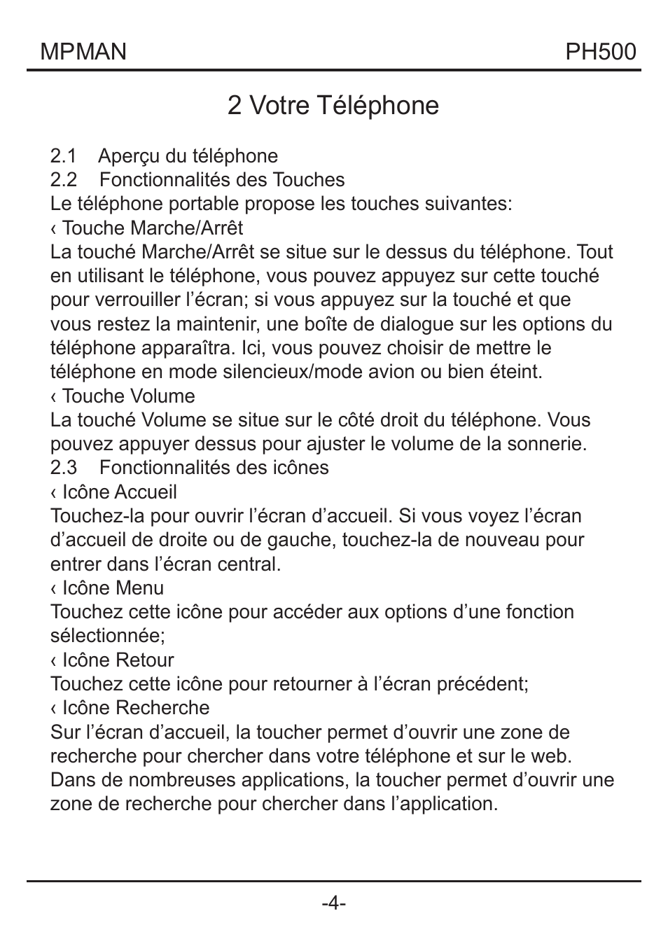 2 votre téléphone | Mpman PH500 User Manual | Page 33 / 179