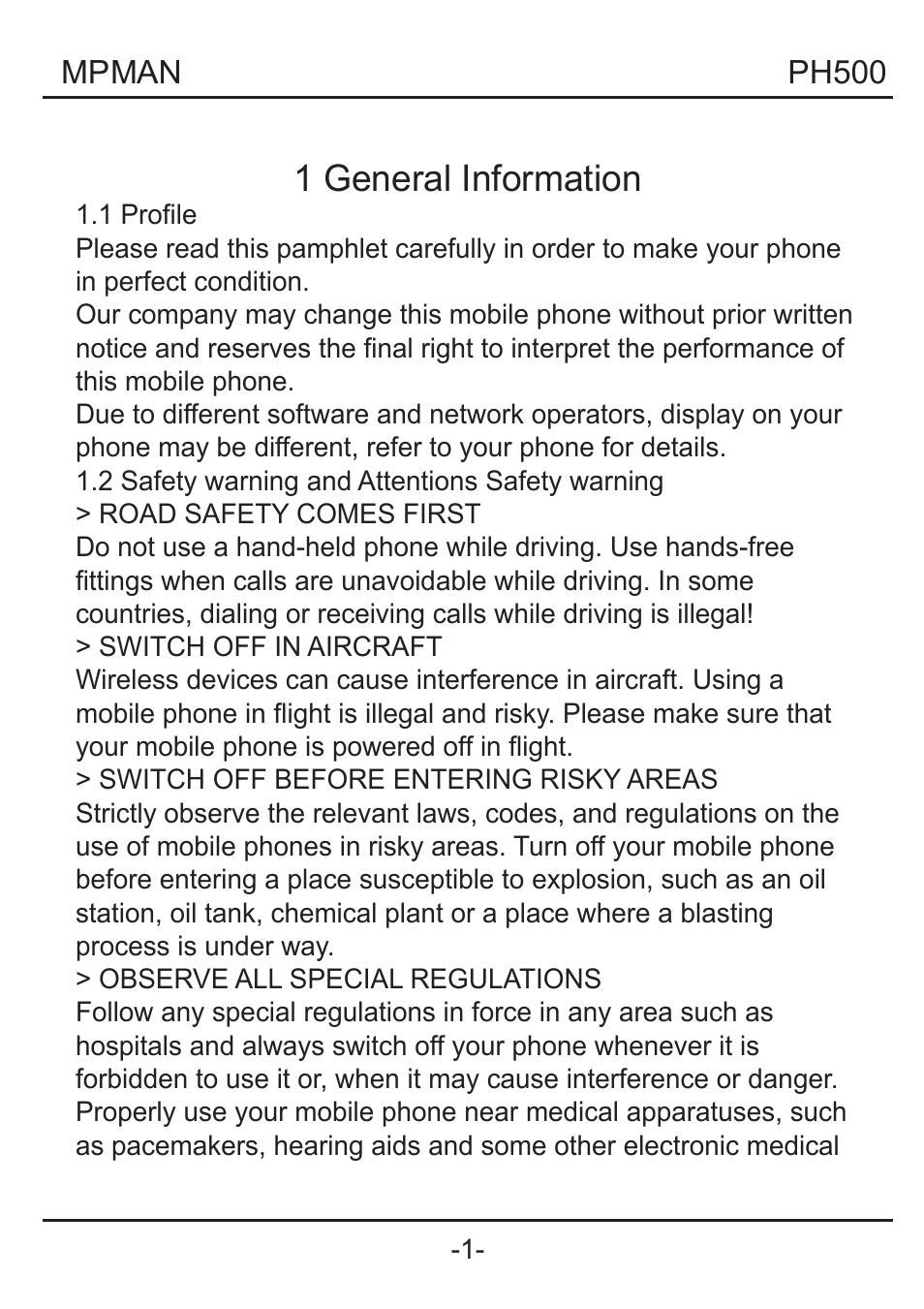 1 general information | Mpman PH500 User Manual | Page 6 / 179