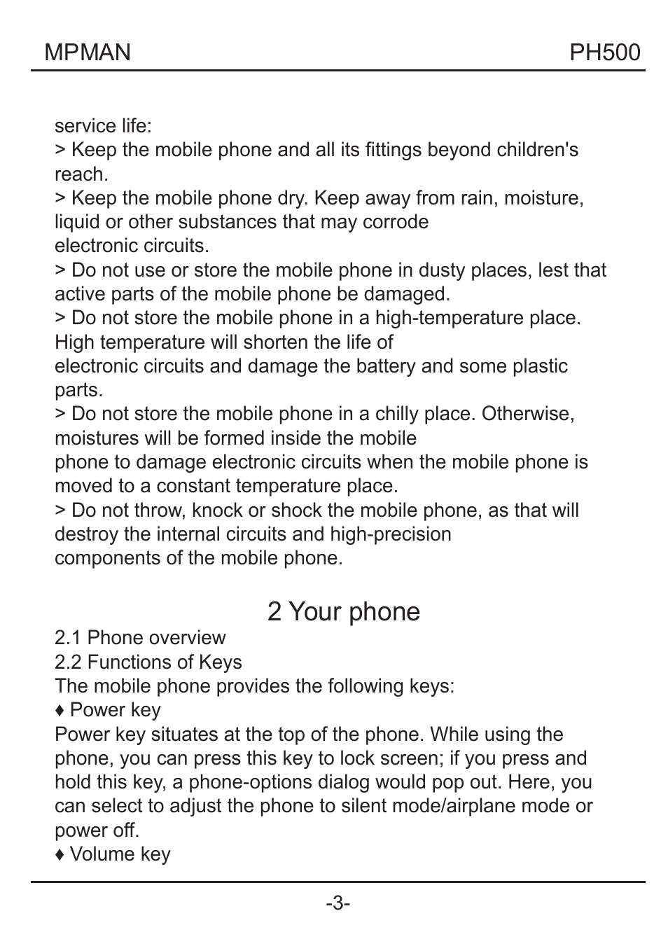 2 your phone | Mpman PH500 User Manual | Page 8 / 179