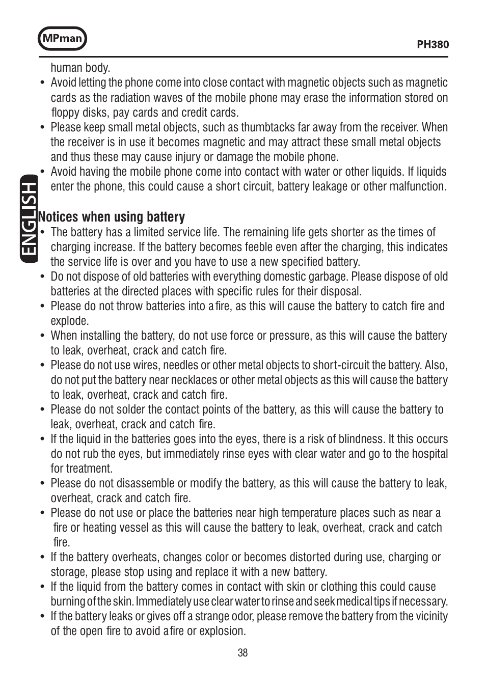 Mpman PH380 User Manual | Page 38 / 108