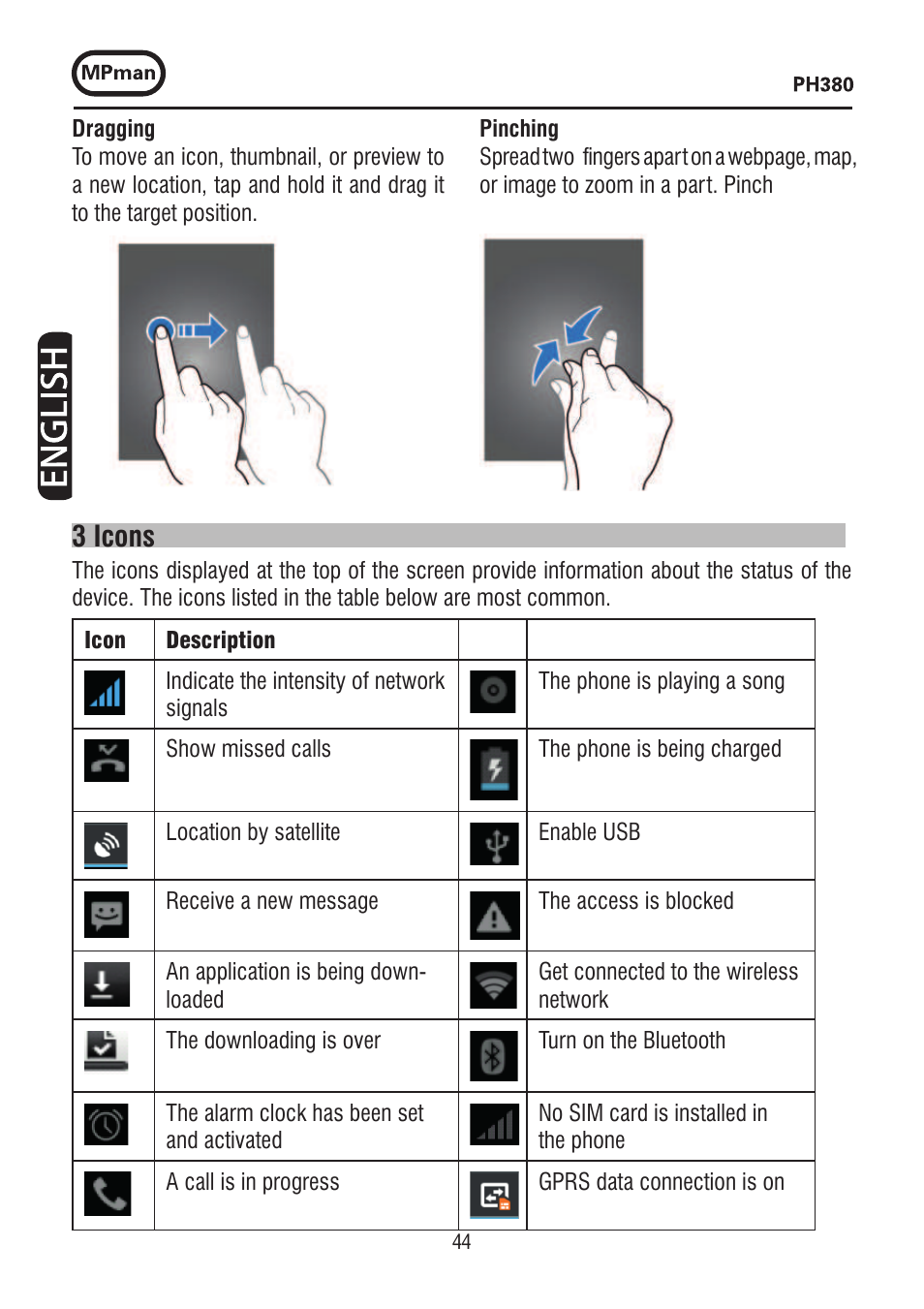 3 icons | Mpman PH380 User Manual | Page 44 / 108