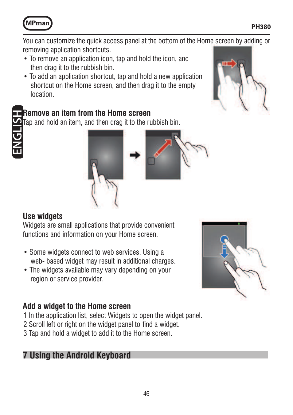 7 using the android keyboard | Mpman PH380 User Manual | Page 46 / 108
