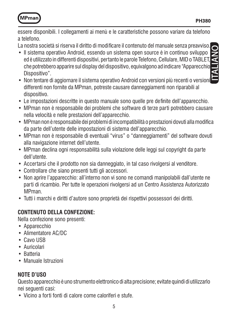 Mpman PH380 User Manual | Page 5 / 108