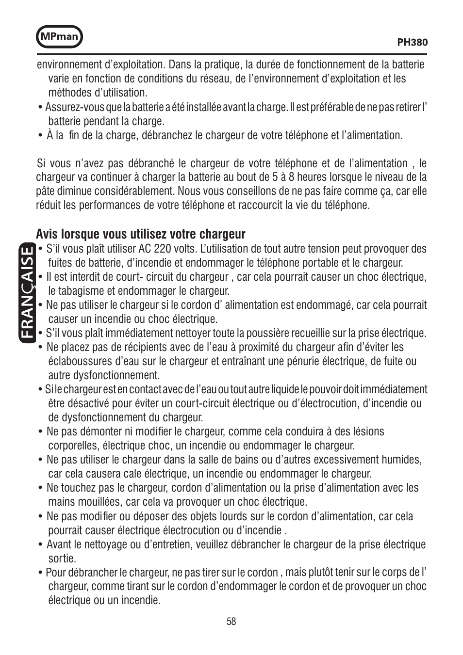 Mpman PH380 User Manual | Page 58 / 108