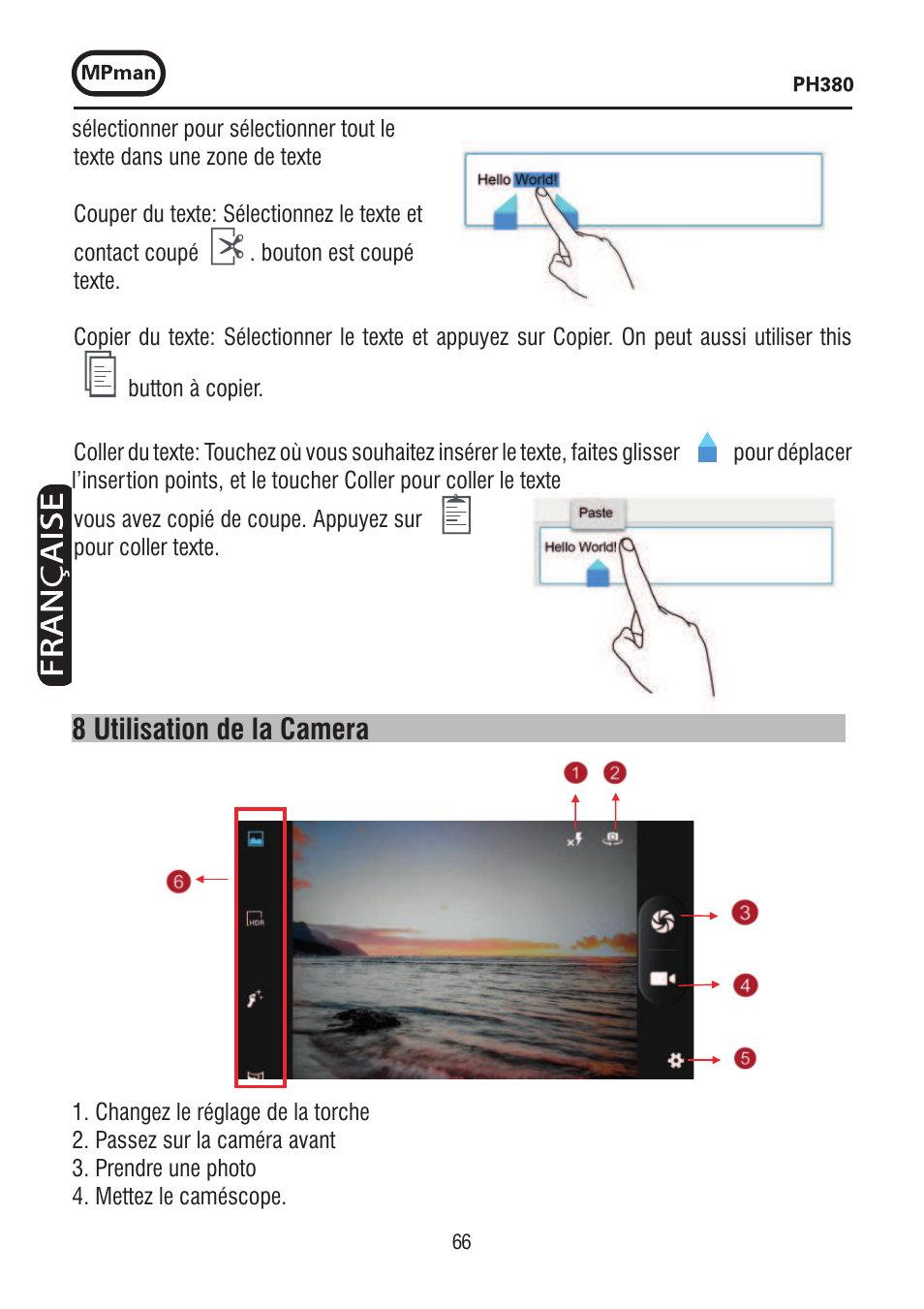 8 utilisation de la camera | Mpman PH380 User Manual | Page 66 / 108