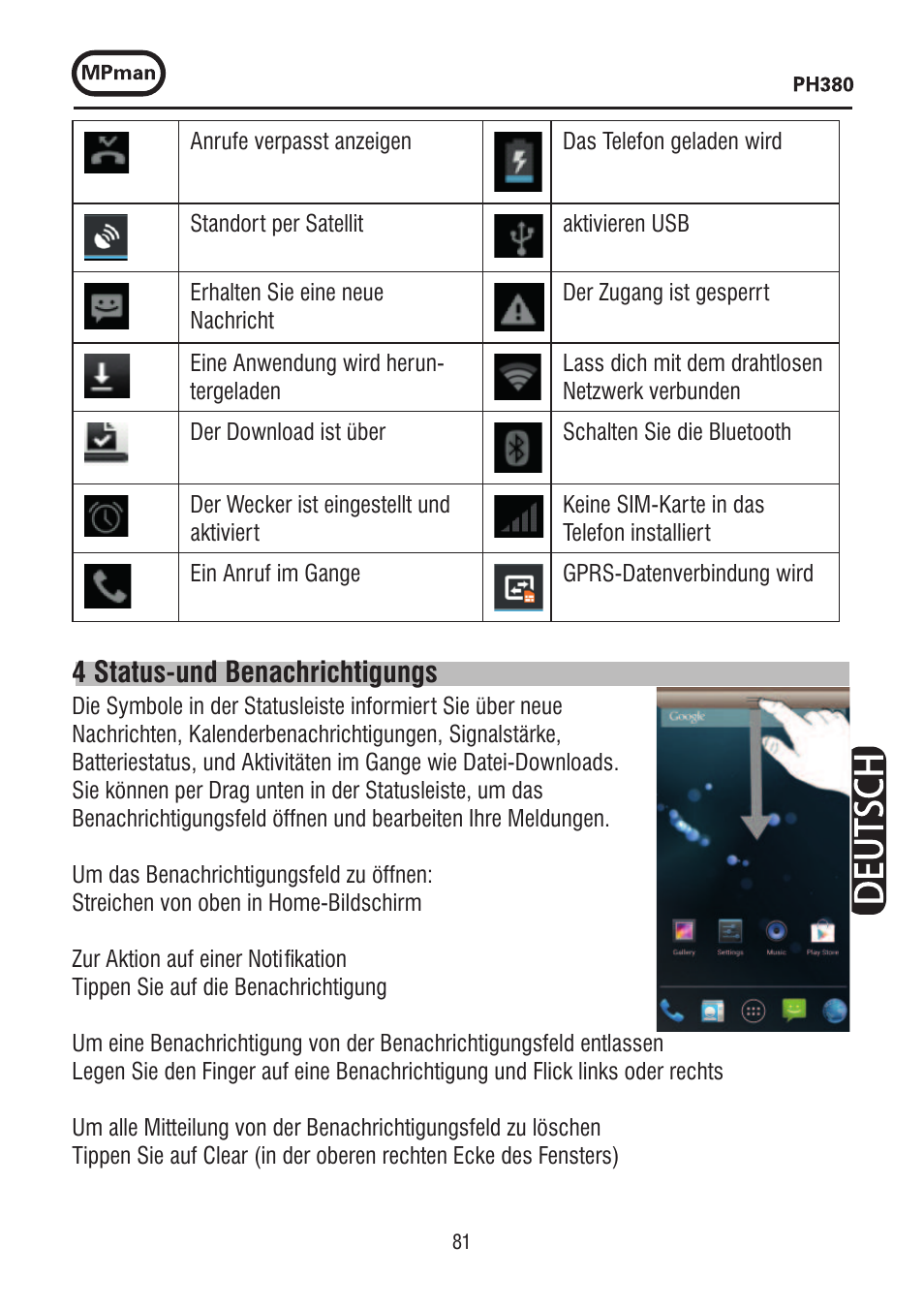 4 status-und benachrichtigungs | Mpman PH380 User Manual | Page 81 / 108